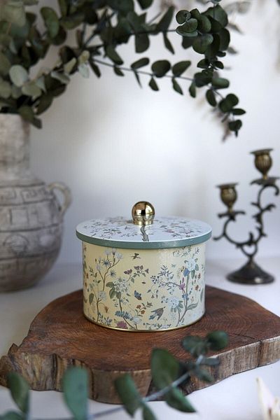 EVLE Metal Multi-Purpose Storage Container, Decorative Storage Box 14X10 Cm, 1.3 Liter, Botanica Er141-2E