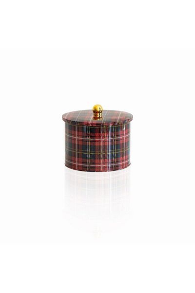 EVLE Ef145-ı3 Plaid(EKOSE) Patterned Round Metal Storage Container 17.5 Cm