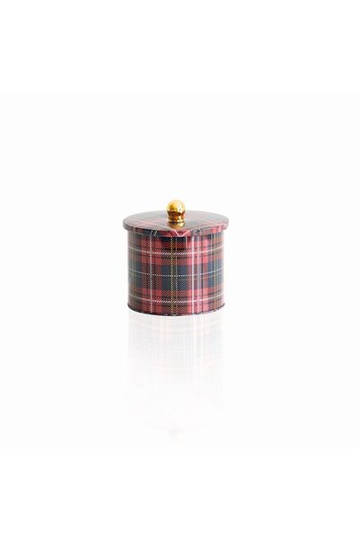 EVLE Ef142-ı3 Plaid(EKOSE) Patterned Round Metal Storage Container 14 Cm