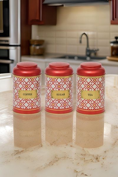 EVLE Efb04j6 Cylinder Storage Container Ø105 Set of 3, Turkish Red Set