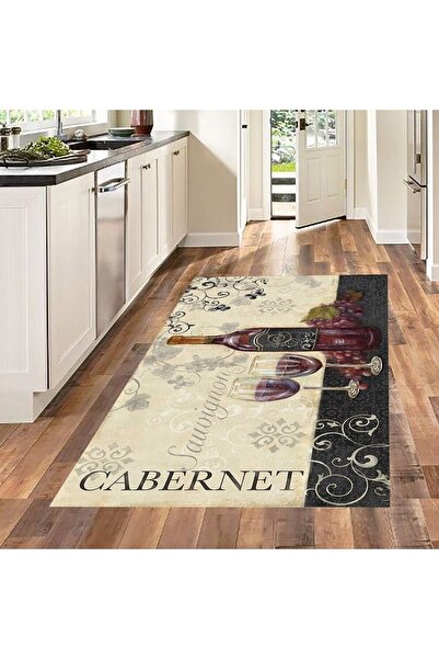 linazaitun Şarap Kadeh Üzüm Desen Dijital Baskılı Kaymaz Taban Yıkanabilir Le...