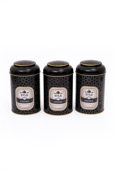EVLE 3-Piece Metal Storage Container Set 10.5 Cm Food Container Jar Set, Trellis Erb04v2