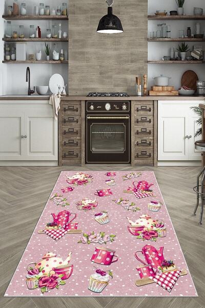 linazaitun Pembe Çaydanlık Ve Çay Bardağı Yıkanabilir Kaymaz Taban Leke Tutma...