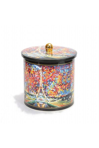 EVLE Ef147-02 Afremov Paris Patterned Round Metal Storage Container 17.5 Cm