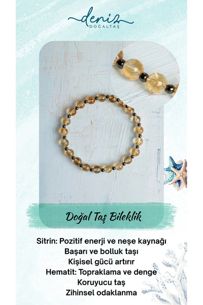 Deniz Doğal Taş Sertifikalı Sitrin ve Hematit Dengeleyici Enerji Doğal Taş Bi...