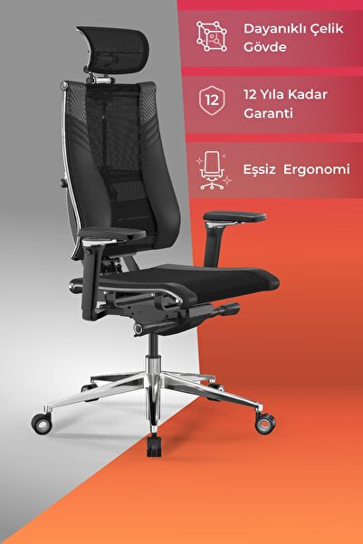 METTA Yoga 4dt Ergonomik Deri Ve Fileli Ofis Koltuğu / Yönetici Sandalyesi / - Cc.f.15.13a