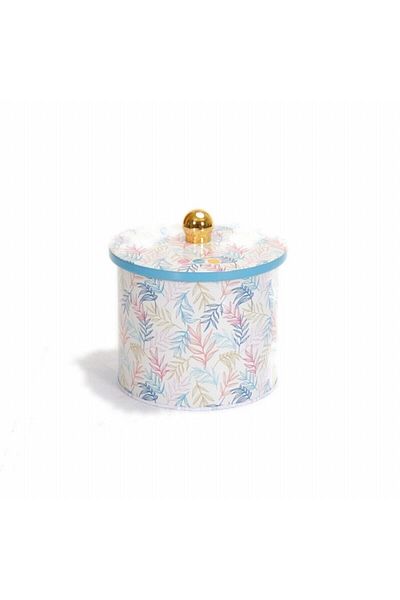 EVLE Ef142-42 Leaf 1 Patterned Round Metal Storage Container 14 Cm