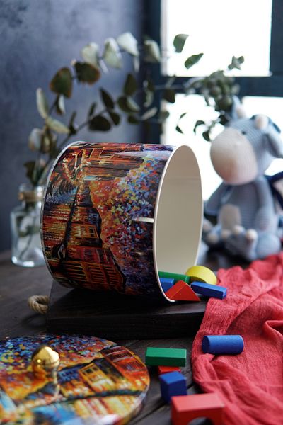 EVLE Ef145-03 Afremov River Patterned Round Metal Storage Container 17.5 Cm