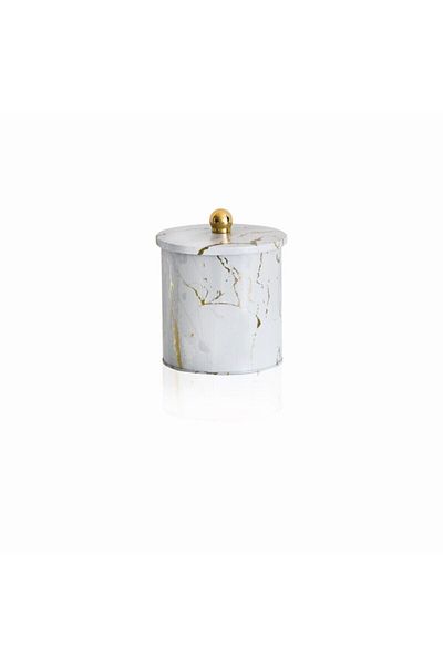 EVLE Ef143-51 Marble White Patterned Round Metal Storage Container 14 Cm