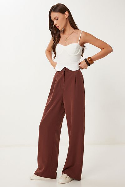 Lovelyİstanbul Flowy Ayrobin Palazzo Pants Brown Lrv0020