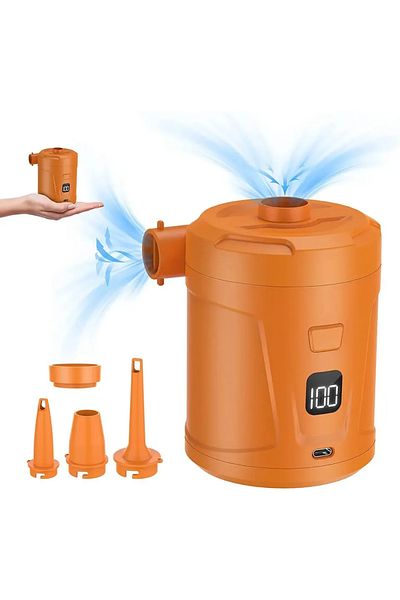 EAFC Orange Electric Air Pump Inflator Battery Rechargeable Air Compressor For Pvc Boat Mattress Inflatab