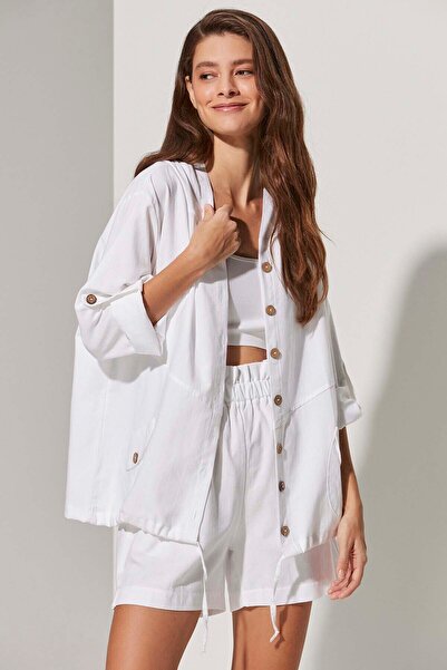 White By Nature Long Sleeve Koko Button Hooded Jacket