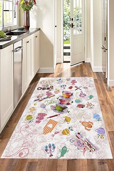 linazaitun Fincan Pasta Desenli Dijital Baskılı Kaymaz Taban Yıkanabilir Leke...