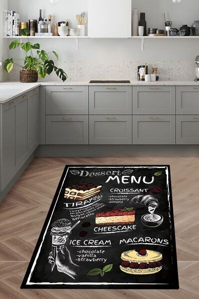 linazaitun Makaron Cupcake Dessert Menu Desenli Dijital Baskılı Kaymaz Taban ...