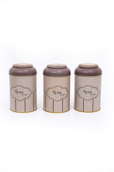 EVLE 3-Piece Metal Storage Container Set 10.5 Cm Food Container Jar Set, Retro Erb04u6