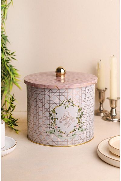 EVLE Rosy Patterned Food Storage Container - Metal Storage Container 17.5 Cm X 15.5 Cm Er146-u7