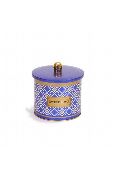EVLE Ef142-93 Turkish Blue_swt Home Patterned Round Metal Storage Container 14 Cm