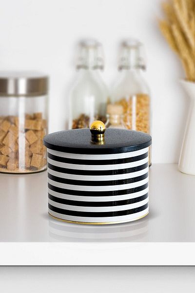 EVLE Ef145-g9 Line Black Patterned Round Metal Storage Container 17.5 Cm