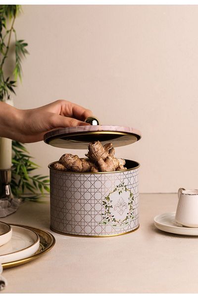 EVLE Rosy Patterned Food Storage Container - Metal Storage Container 14 Cm X 10 Cm Er141-u7