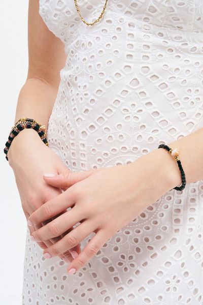 Mon Reve Ariel Onyx Natural Stone, Seashell Charm Bracelet