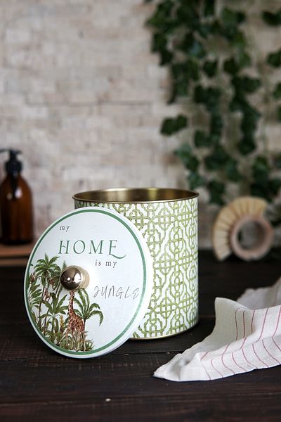 EVLE Forrest Patterned Round Metal Storage Container 14 Cm, Food Container - Organizer 14 Cm X 15 Cm Er143-4g