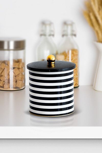 EVLE Ef143-g9 Line Black Patterned Round Metal Storage Container 14 Cm