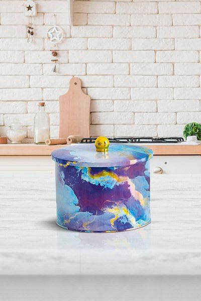 EVLE Ef141-f0 Liquid Purple Patterned Round Metal Storage Container 14 Cm