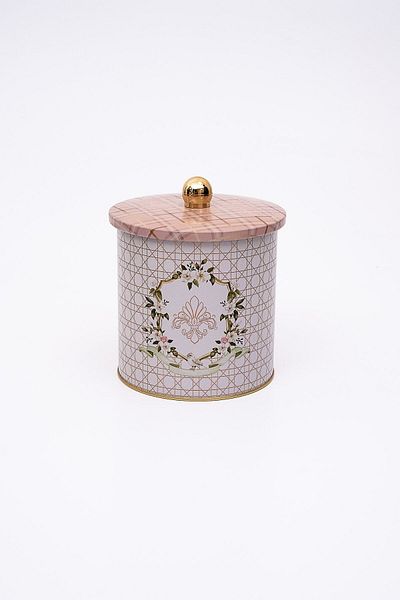 EVLE Rosy Patterned Round Metal Storage Container 14 Cm, Food Container - Organizer Box 14 Cm X 15 Cm Er143-u7