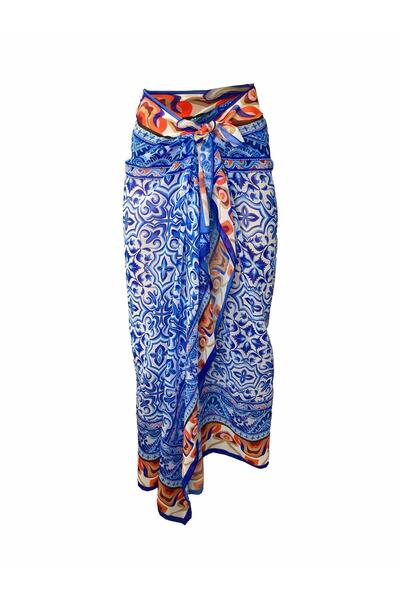 Bolder Curve Pareo Chiffon Tile Blue&Orange (Big Size)