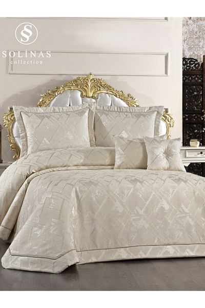 Solinas Collection Melina Double Cream Gold Glitter Cotton, Fiber Filled Bedspread