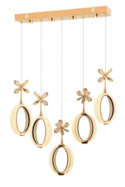 İstanbul Avize İstanbul Avize Zeus Yemek Masası 5'li Gold Kumandalı 3 Renk Ledli Modern Led Avize