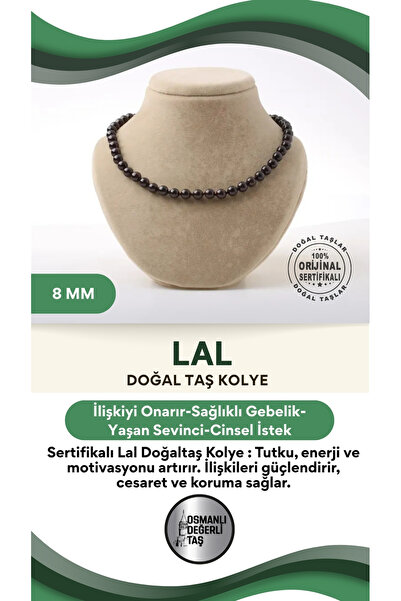 OSMANLI DEĞERLİ TAŞ Sertifikalı Lal Doğaltaş Kolye 8 Mm, M530