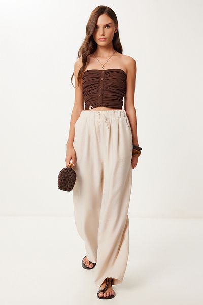 Lovelyİstanbul Wide Leg Comfortable Modal Pants Cream Lmx0090