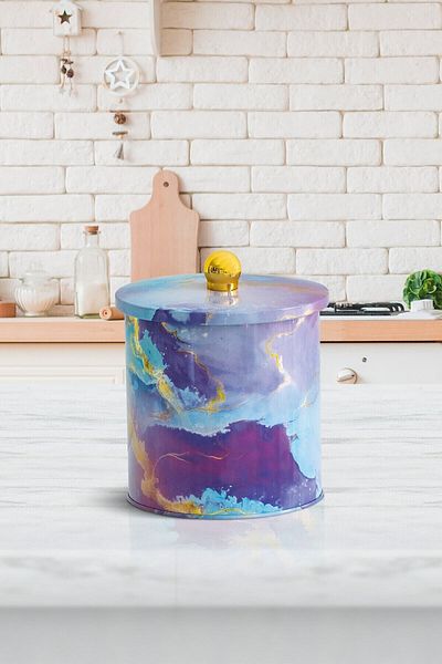 EVLE Ef146-f0 Liquid Purple Patterned Round Metal Storage Container 17.5 Cm
