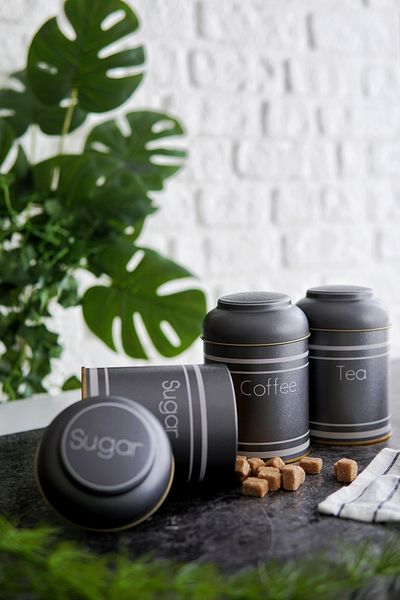 EVLE Round Metal Tea, Coffee, Sugar Storage Container Ø9 Cm X 11 Cm Set of 3, Silver Erb058z