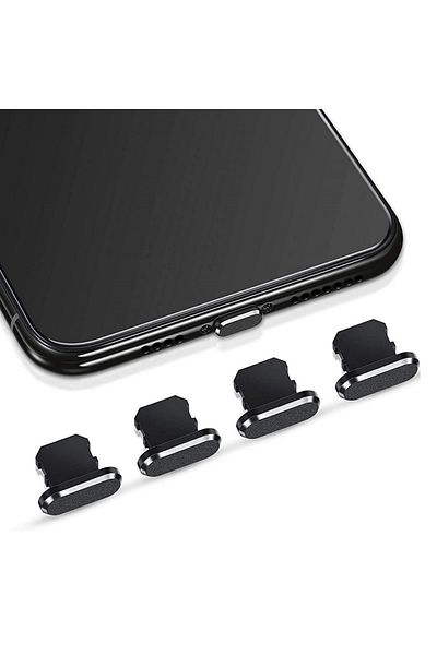 Choice Black 4pcs Aluminum Alloy Anti Dust Plug For Iphone 14 13 12 Pro Max 11 Mini Xs 8 Plus Ipad Airpods