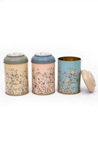 EVLE 10.5 Cm 3-Piece Metal Storage Container Set - Food and Jar Set, Botanica Erb04u2