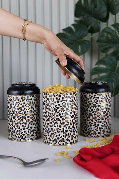 EVLE 3-Piece Metal Storage Container Set 10.5 Cm Food Container Jar Set, Leo Erb04v4