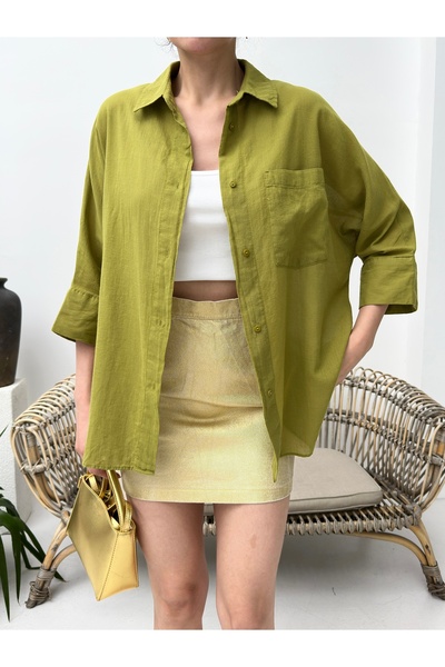 POP STORY Kadın Oversize Pamuklu Kadın Gömlek %100 Pamuk