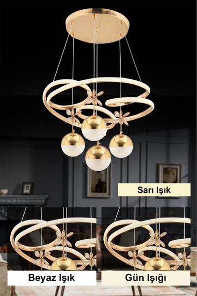 İstanbul Avize İstanbul Avize Ladın 4'lü Gold Kumandalı 3 Renk Ledli Modern Lüx Led Avize