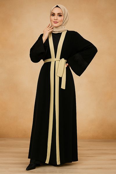 Neva Style Beige Hijab Abaya with Belt 55440Beige