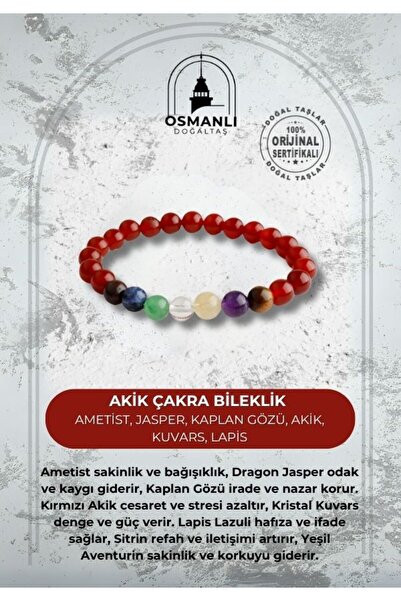 OSMANLI DOĞAL TAŞ Akik Çakra Bileklik Ametist, Jasper, Kaplan Gözü, Akik, Kuv...