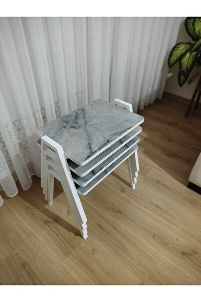 GÜVENÇ Zigon Sehpa 4'Lü Mermer Desenli Tepsi Model