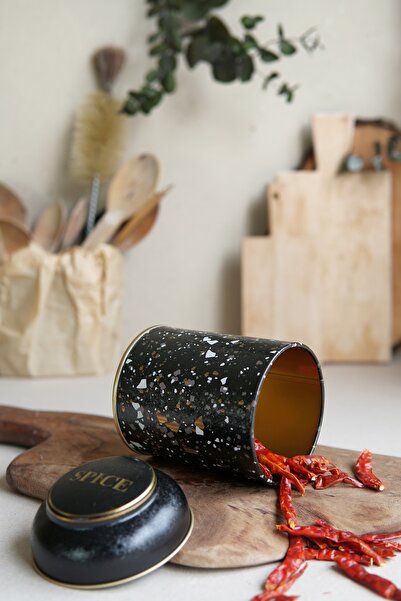 EVLE Er080-1h Terrazzo Black Patterned Spice Jar 0.6 Lt