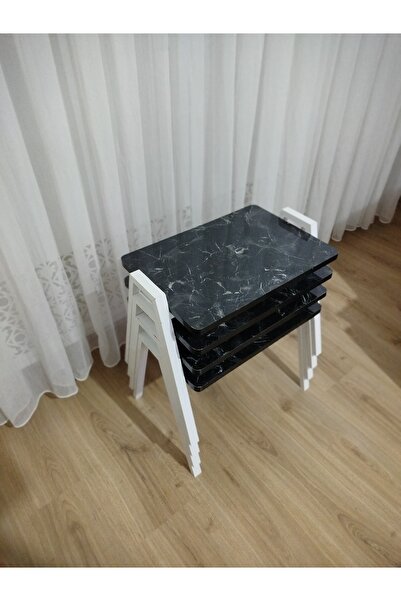 GÜVENÇ Zigon Sehpa 4'Lü Mermer Desenli Tepsi Model