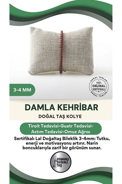 OSMANLI DEĞERLİ TAŞ Certified Lal Natural Stone Bracelet 3-4 Mm, B974