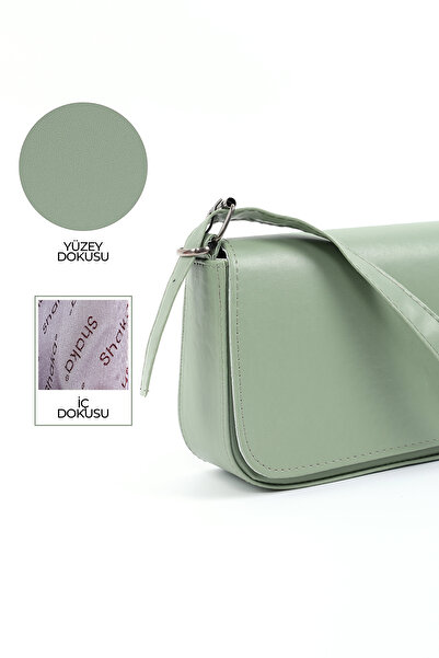 SHAKA Mint Green Shk183 Faux Leather Adjustable Strap Baguette Model Hand, Arm and Shoulder Bag with Cover