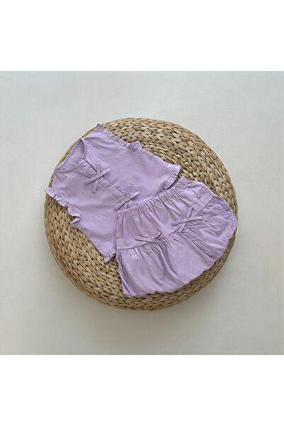 Pufiko Kids Lilac Poplin Bow Detailed Girl's Suit