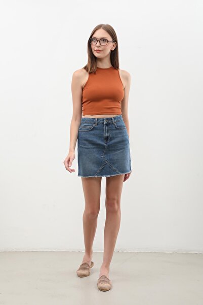 Bluewhite Міні-спідниця з джинсової тканини - дизайн з бахромою