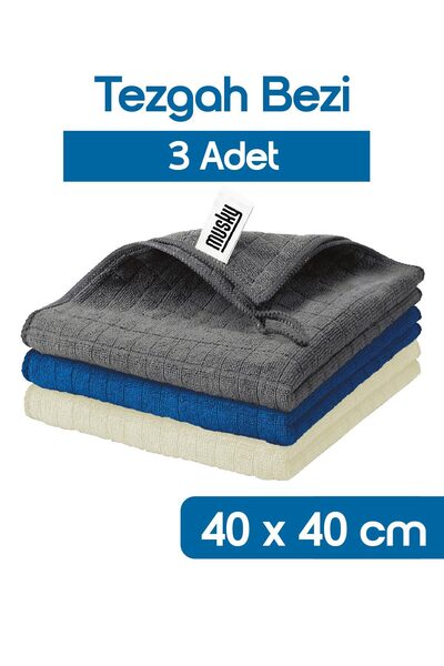 MUSKY 3'lü Mikrofiber Tezgah,Mutfak,Araba,Cam Bezi Koku yapmaz 40x40cm Özel Seri